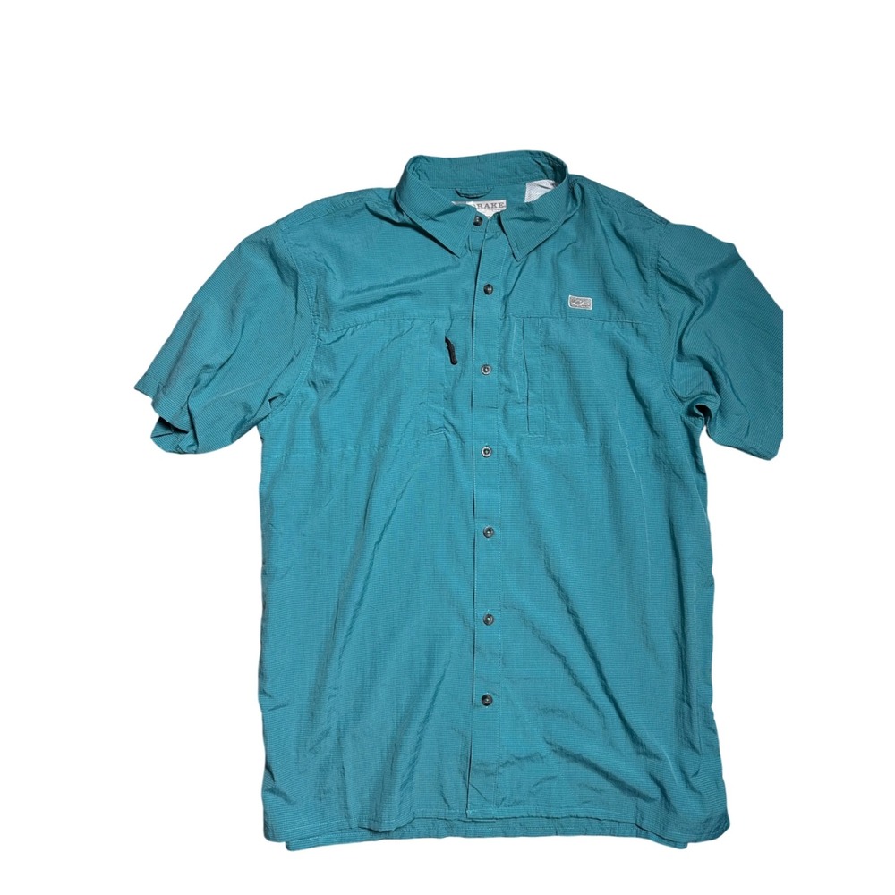 Drake Clothing Company Men's Teal‎ Gingham Button Up Fishing Shirt Size Large